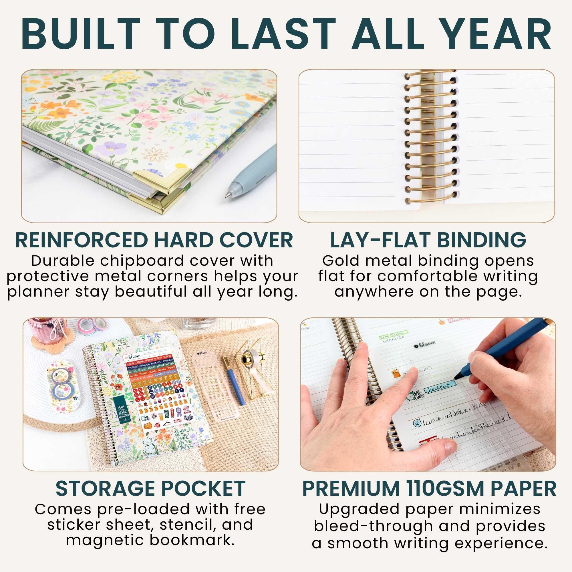 bloom daily planners Agenda de tapa dura 2027 (8.5 x 11 pulgadas) de enero a diciembre de 2027, calendario anual, agenda de tareas para mujeres, agenda inspiradora mensual y semanal con plantilla