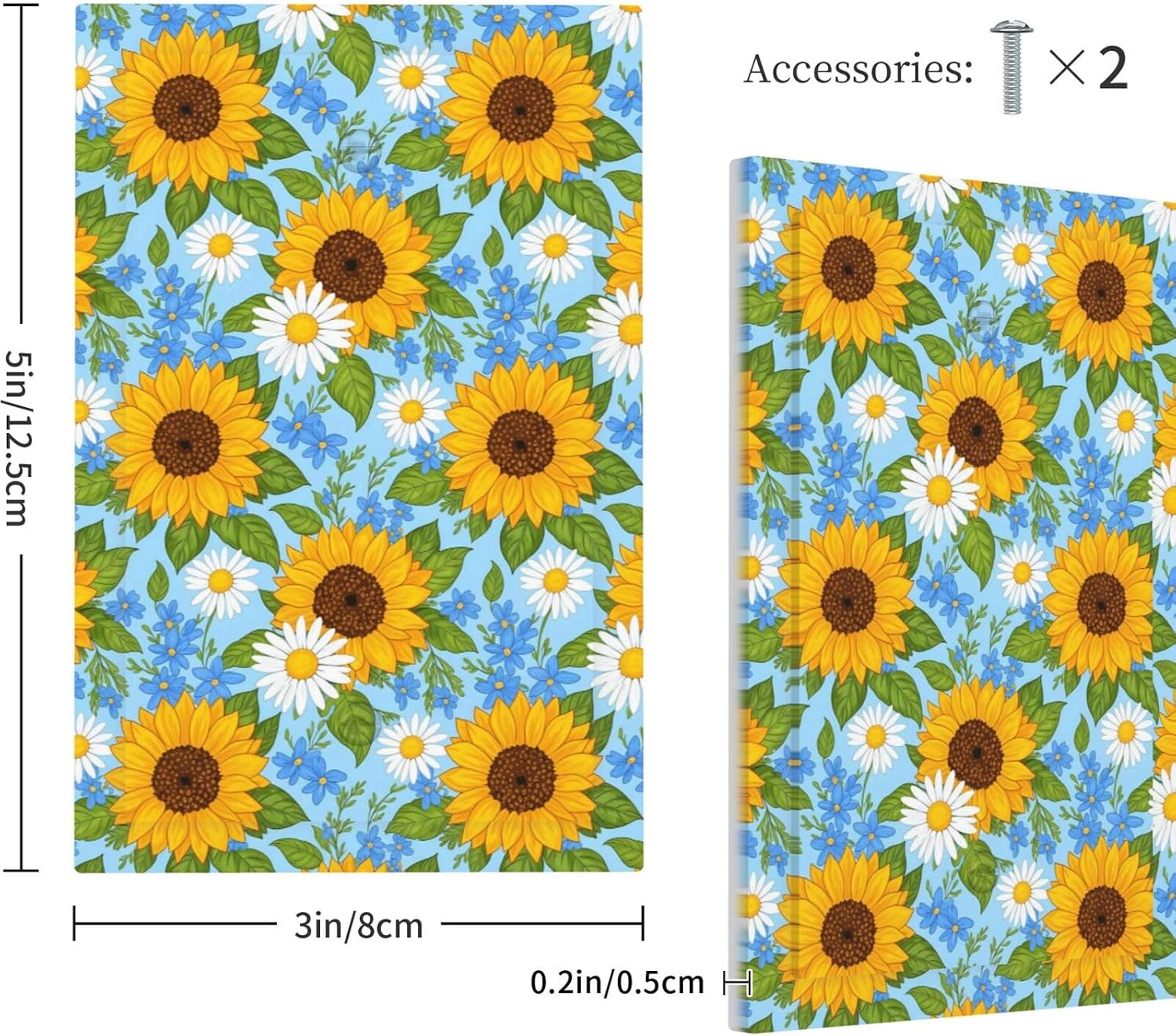 Light Switch Cover Sunflower White Daisy Blue Floral Decorative Switch Plates 1 Gang Blank No Device Outlet Covers Electrical Wall Plates for Bathroom Bedroom Decor