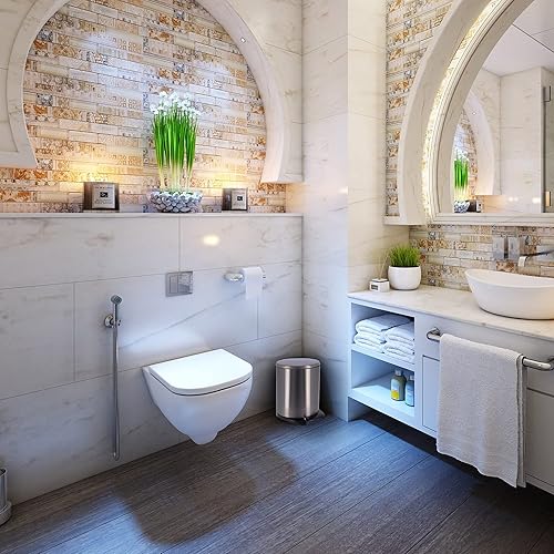 Miniatura 5 de Evideco French Home Goods Cubo de basura redondo de metal con tapa de cierre suave, 6 litros-1.6 galones (acero inoxidable)