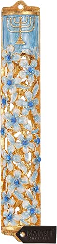 Matashi Mezuzah with Scroll - Hand Painted Blue & Ivory