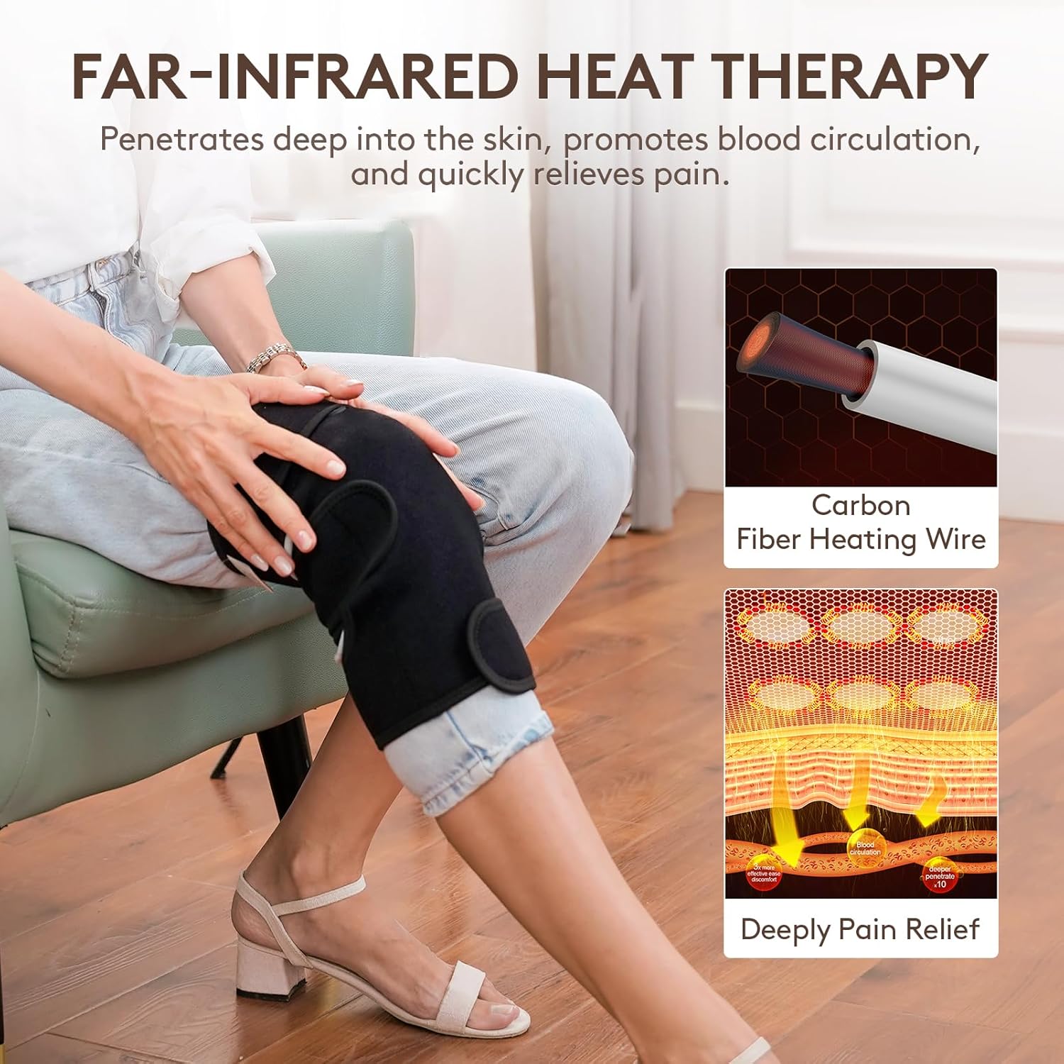 UTK Far Infrared Heating Pads for Knee Pain Relief, Heated Knee Brace Wrap with 6 Jade Stones & 3 Heat Settings & Auto Shut Off, Knee Heating Pad for Knee Pain & Stress Relief