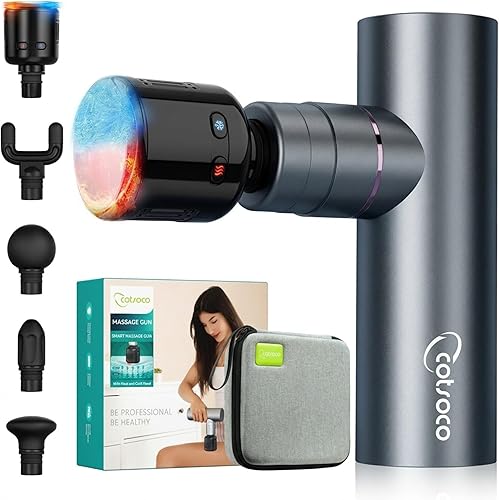 cotsoco Pistola de masaje con terapia de calor y frío, masajeador eléctrico de mano de metal completo para tejido profundo para alivio del dolor