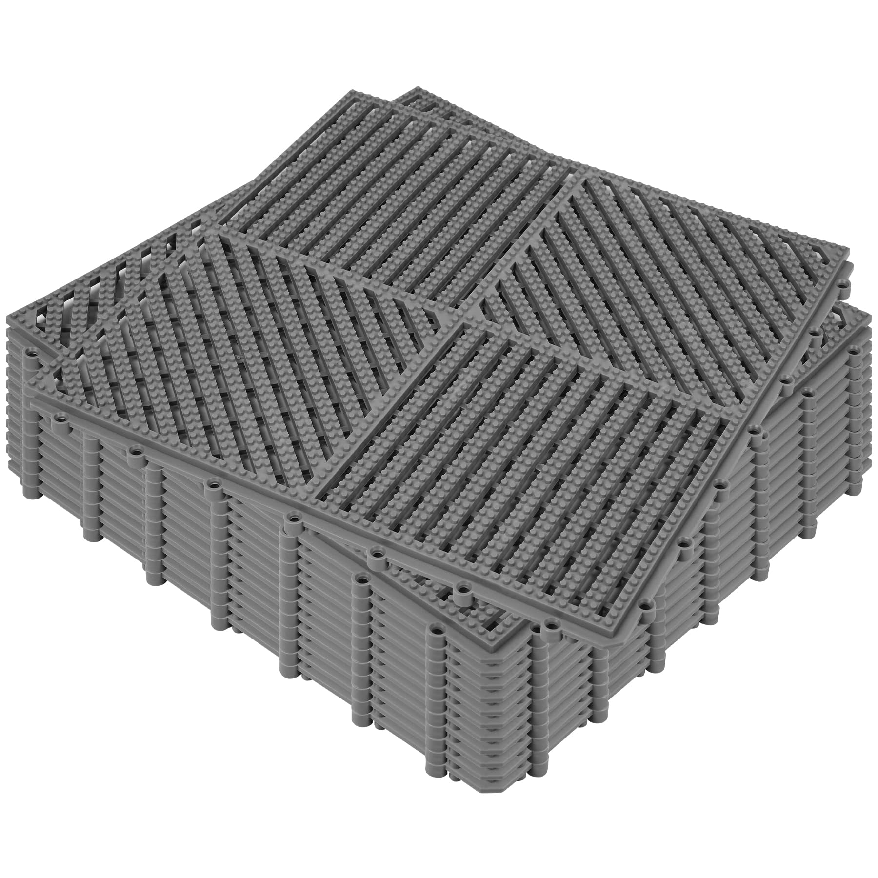 ToLanbbt Modular Interlocking Cushion 12P 11.8" x 11.8" Interlocking Rubber Floor Drain Holes Non-Slip Splicing Drainage Mats for Deck, Shower, Kitchen, Drain Pool, Sauna Bath (Dark Grey, 2 Rows Dots)