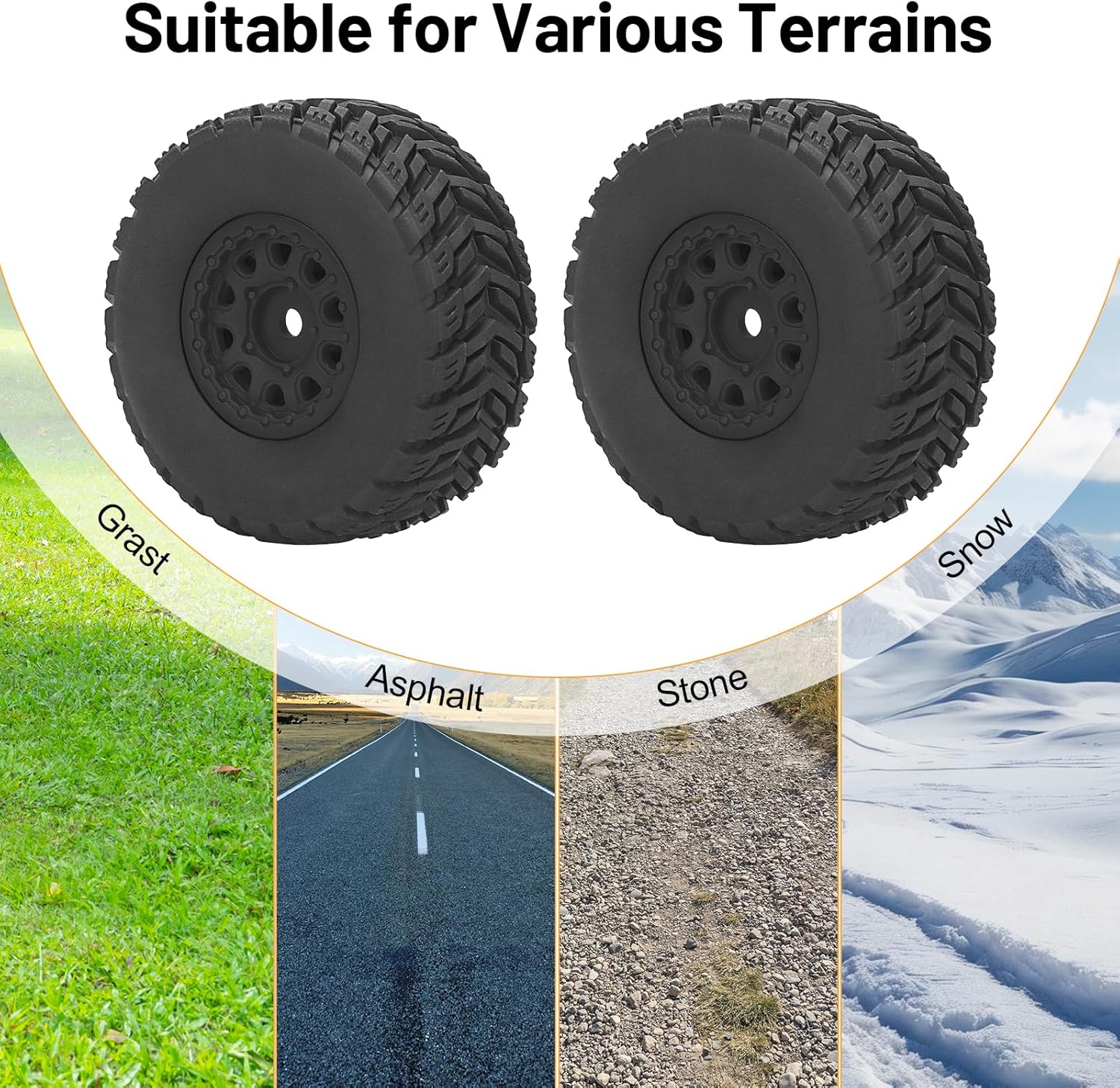 1/16 RC Wheels and Tires, daitoku 12mm Hex RC Car Tires for Arrma Mojave Grom Mega 380 223S BLX 1/16 RC Car (Style B) - Black