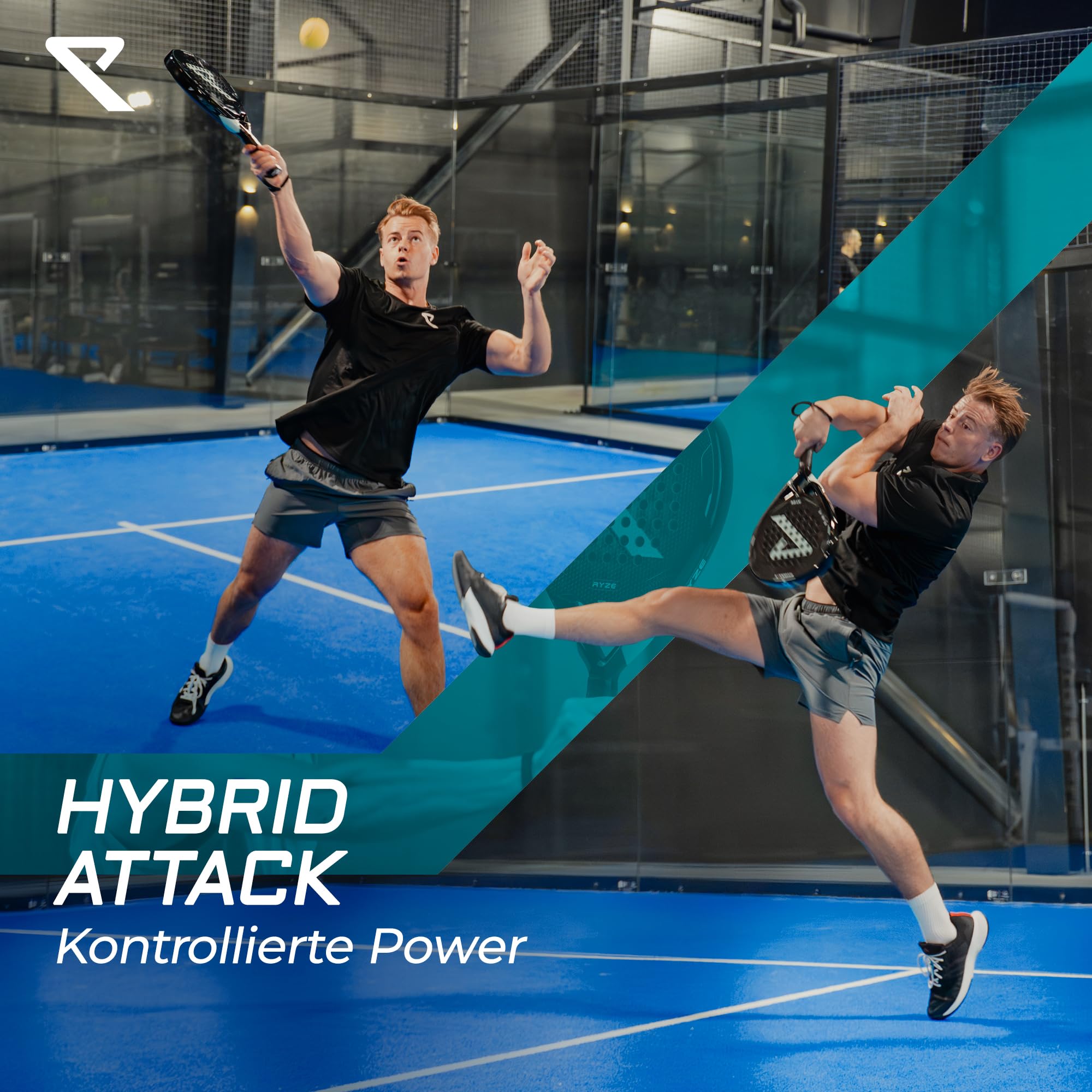 RYZE Hydra Padel Schläger aus 100% Kohlefaser - Maximale Power, Kontrolle & Präzision - 365g mit EVA-18 Schaum - Unisex Padelschläger für Männer & Frauen - Padel Racket Set mit kostenloser Hülle