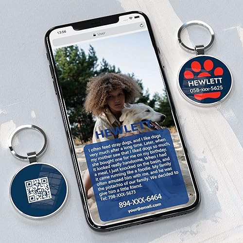 Miniatura 10 de Etiquetas de identificación personalizadas para mascotas, código QR personalizable, etiqueta de perro y gato  Perfil en línea para mascotas