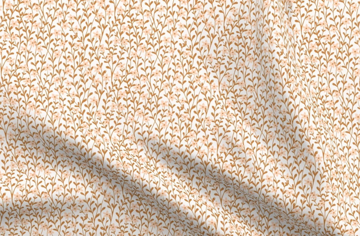 Spoonflower Fabric - Nature Floral Brown Apricot Nursery Spring Small Scale Blossom Baby Printed on Petal Cotton Fabric Fat Quarter - Sewing Quilting Apparel Crafts Decor