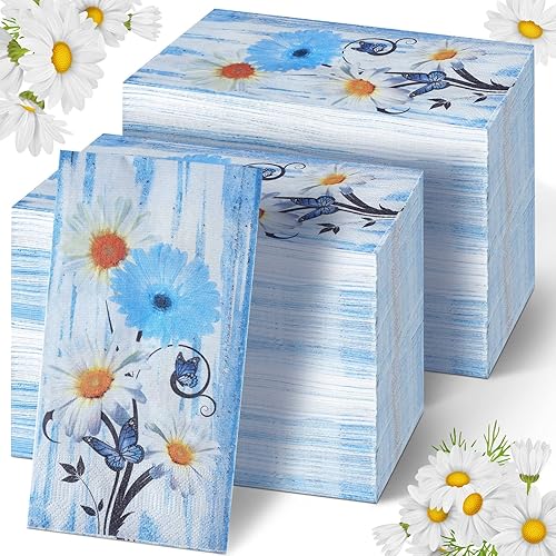 Miniatura 7 de Karenhi 200 servilletas de papel desechables de estilo bohemio para baño, 2 capas, diseño floral, arcoíris, desechables, servilletas de papel