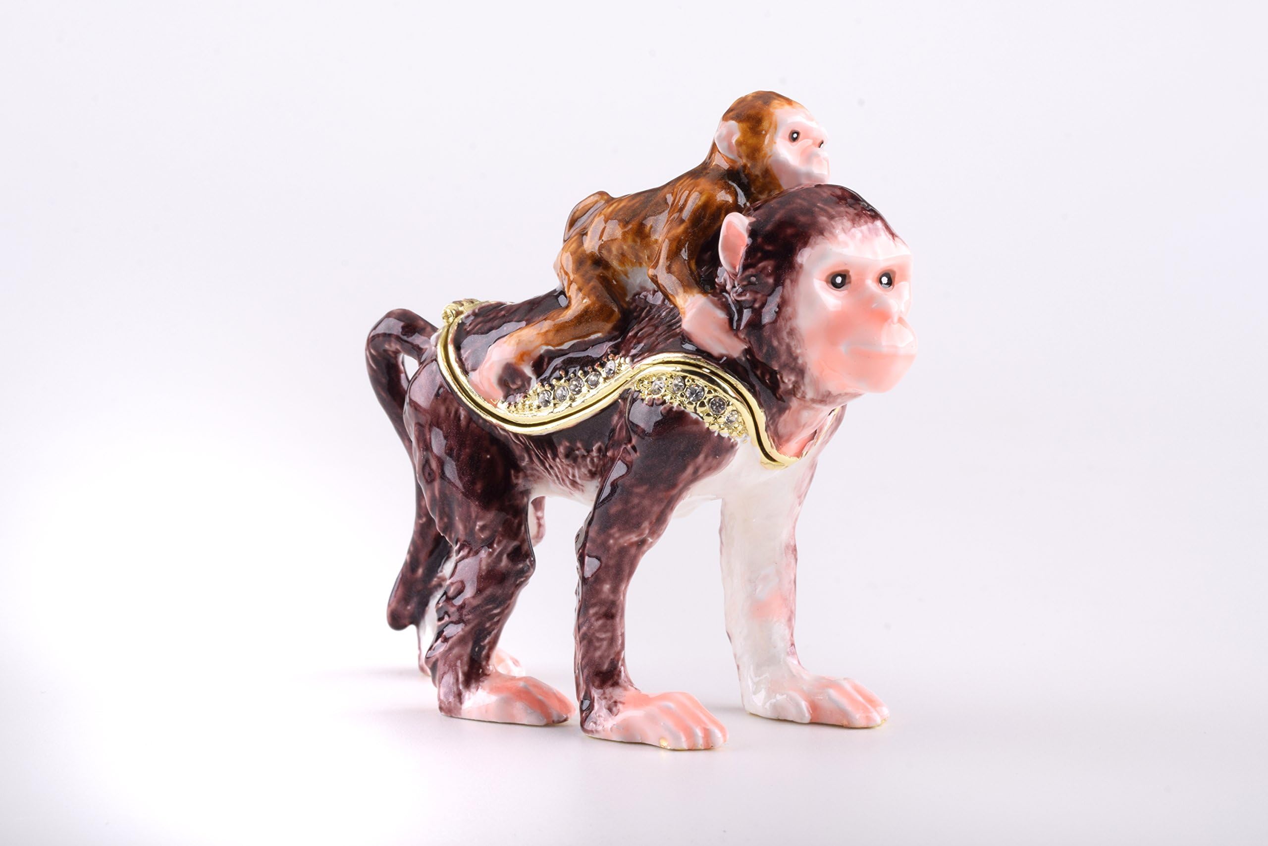 Keren Kopal Two Monkeys Trinket Box Faberge Style Decorated with Austrian Crystals Unique Home Decor