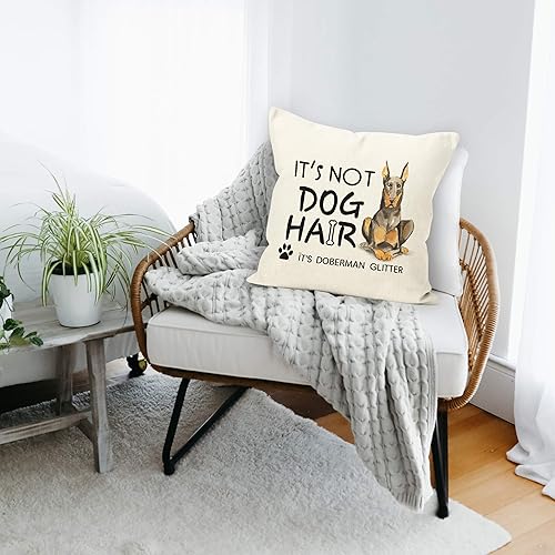 Miniatura 2 de Divertida cita de perro, no es pelo de perro, es Doberman, con purpurina, de algodón, lino, para decoración de hogar, habitación, cama, sofá (18 x