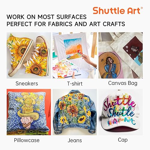 Miniatura 14 de Shuttle Art - Pintura para tela metálica, 18 colores metálicos, pintura suave permanente en botellas (2.3 fl oz/2 onzas) con pincel y plantillas