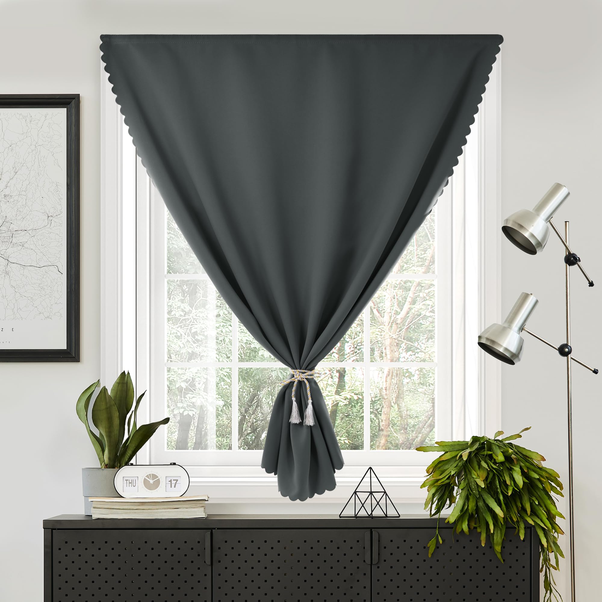 Deconovo Cortinas Opacas 1 Pieza 90x130cm Cortinas Dormitorio de Velcro Liso con Relieve Ultrasónico Cortina Termica Aislantes Frio y Calor Cortinas Salon Moderna Gris Oscuro