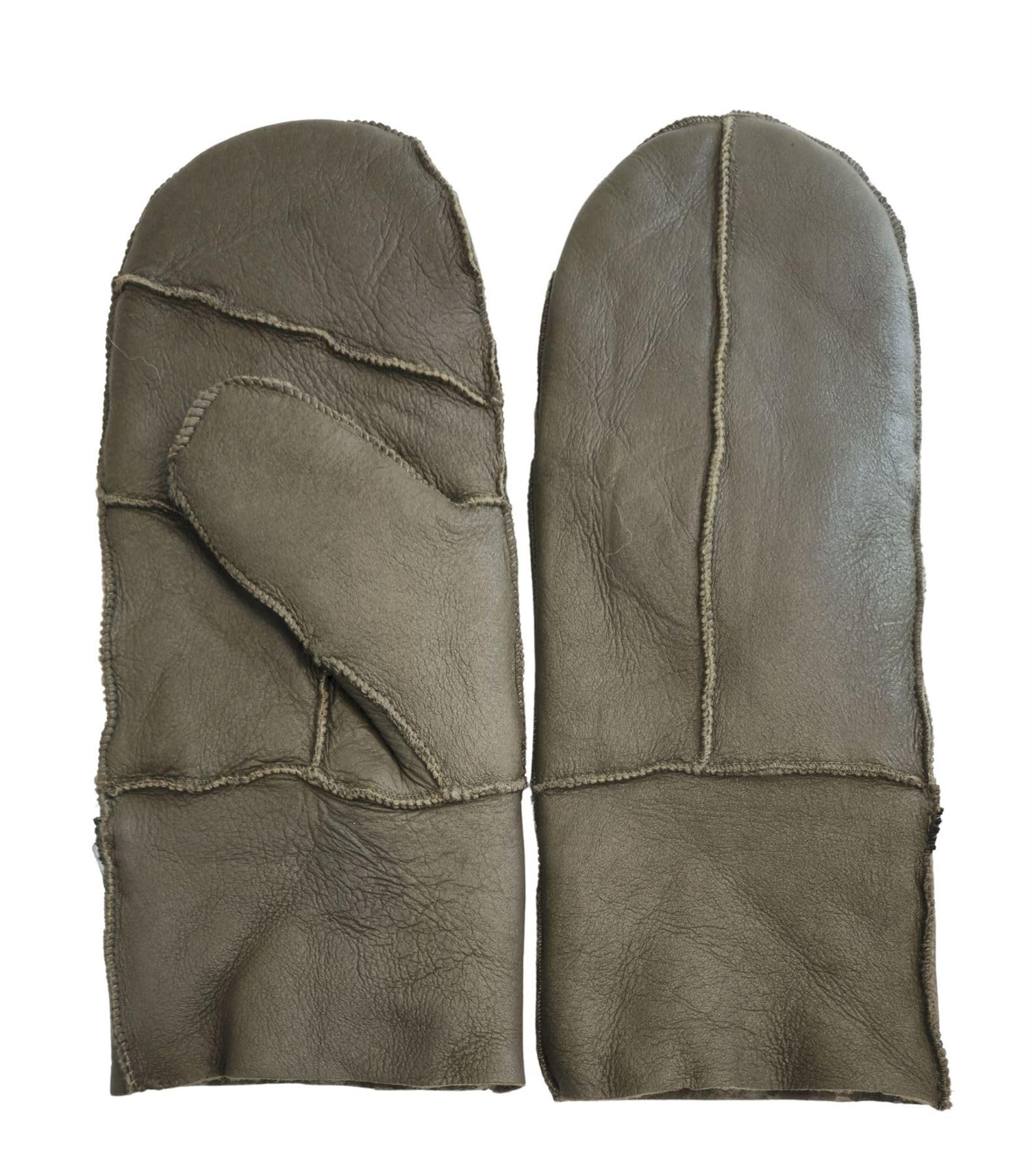 Truclothing Men's Olive Wo’s Genuine Sheepskin Mittens Premium Leather Winter Gloves Shearling Wool Lining - M