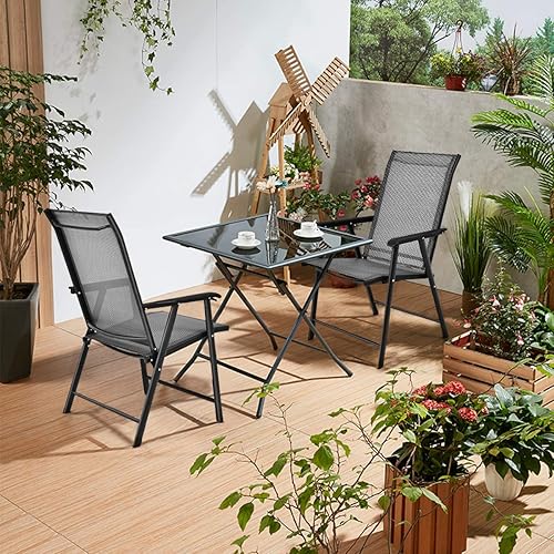 Miniatura 2 de S AFSTAR - Sillas plegables para patio, silla portátil con reposabrazos para exteriores, jardín, jardín, piscina