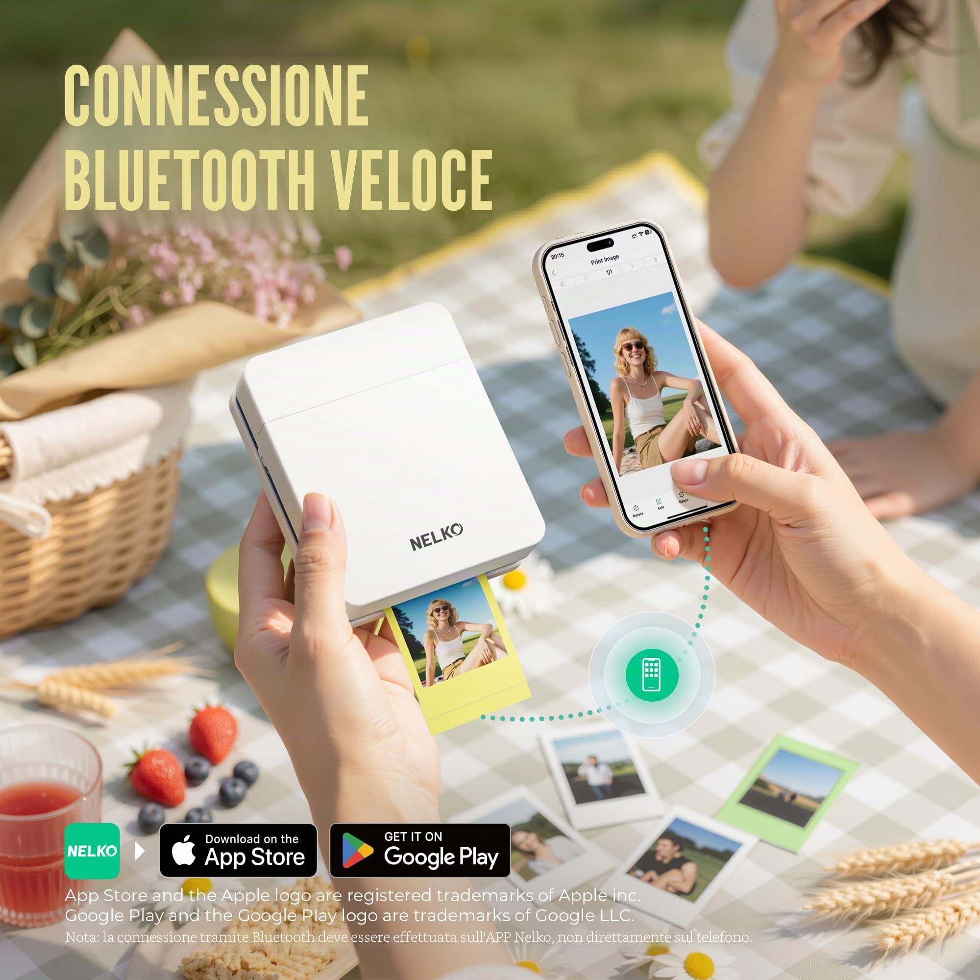 Nelko PP01 Stampante Fotografica Portatile, Mini Stampante a Colori per Stampa Foto dal Cellulare, Bianco