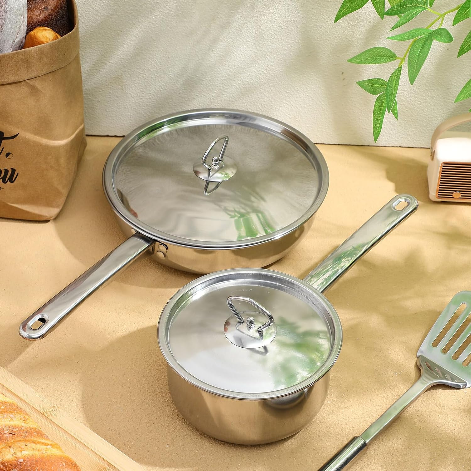 15pcs Stainless Steel Cookware Set with Induction Multi-layer Base, Saucepan and Frying Pan Collection, Dishwasher Safe Kitchen Cooking Utensils for Home and Professional Use