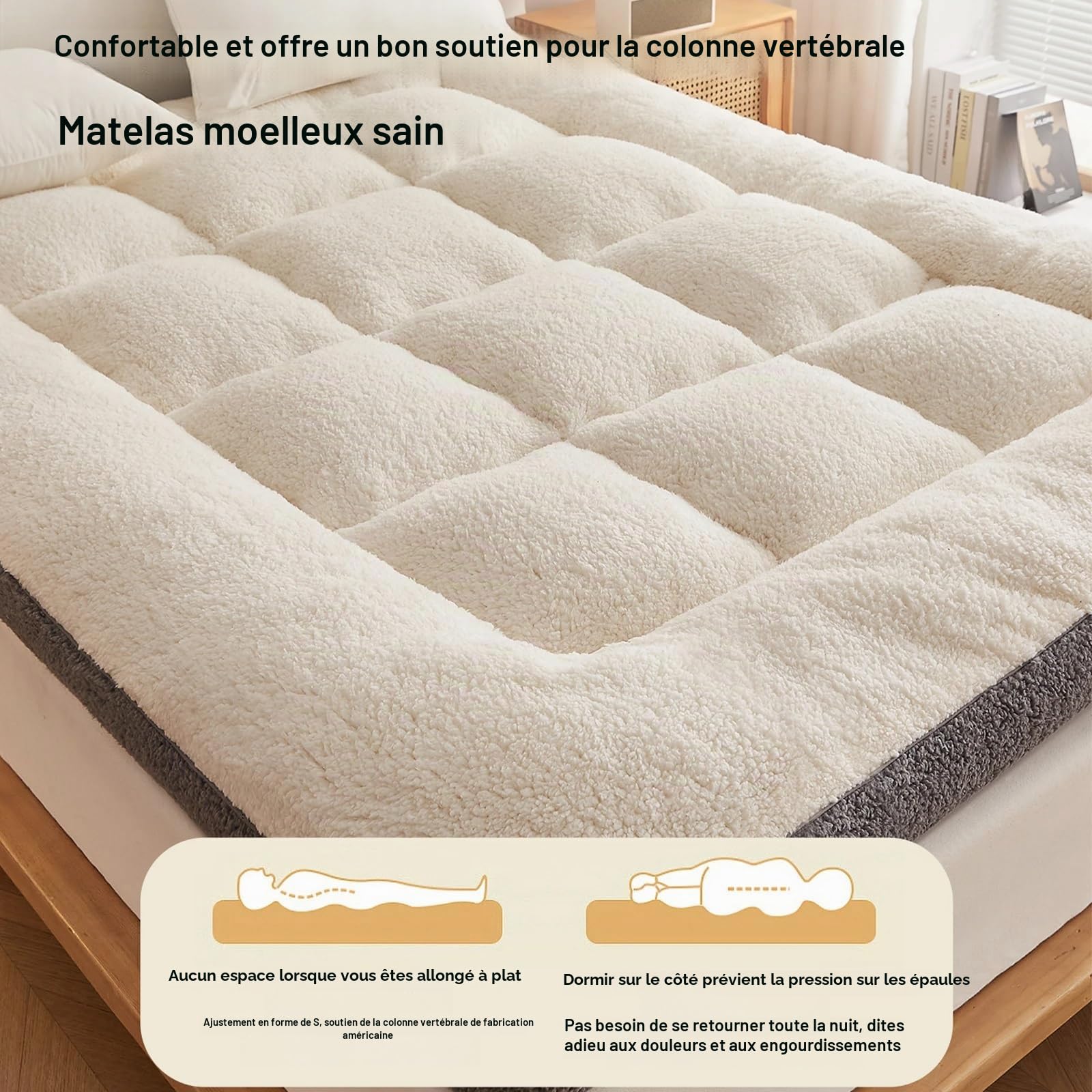 Futon 2 places et 1 place, matelas futon pliable, épais 5 cm, pliable et enroulable, futon japonais souple, en polyester et peluche polaire, pour lits, canapés, camping et invités(Gray,180 x 200 cm)