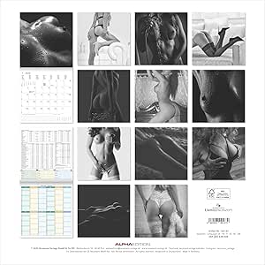 Calendrier 2026 Corps Femme Nu Noir Et Blanc Seins Sexy Glamour Format 30x60cm Ouvert
