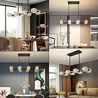 Vista 7 de Black Chandeliers for Dining Room, Modern Crystal Pendant Lights Fixture with Cube Shade, 8-Lights Farmhouse Hanging Dining Light Fixtures Over Negro