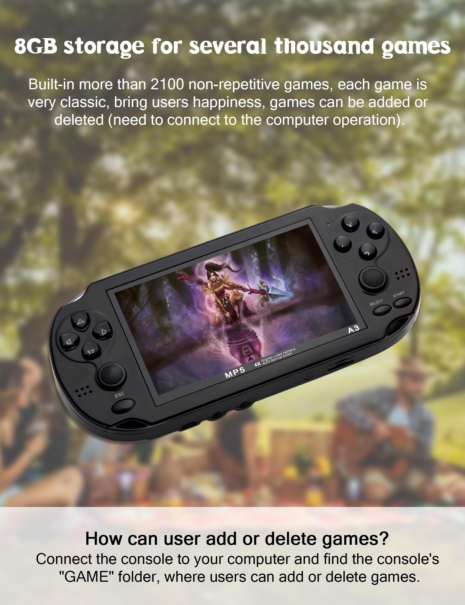 CZT Consola de videojuegos de 4,3 pulgadas 8 GB incorporada 2100 juegos gratis para múltiples simuladores consola de juegos portátil video/música salida de TV juego se puede archivar un regalo de