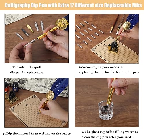 Miniatura 4 de Juego de Pluma y Tinta, Pluma con Pluma de Inmersión con 6 botellas de tinta, Pluma de Caligrafía Antigua, Pluma de Escritura con Pluma, Pluma de