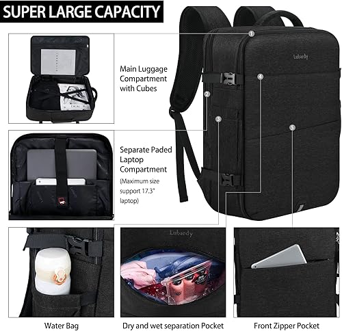 Miniatura 4 de Lubardy Mochila de viaje para laptop, 40L, aprobada para vuelo, mochila de mano para hombres y mujeres, Beige (mochila con 3 cubos de embalaje),