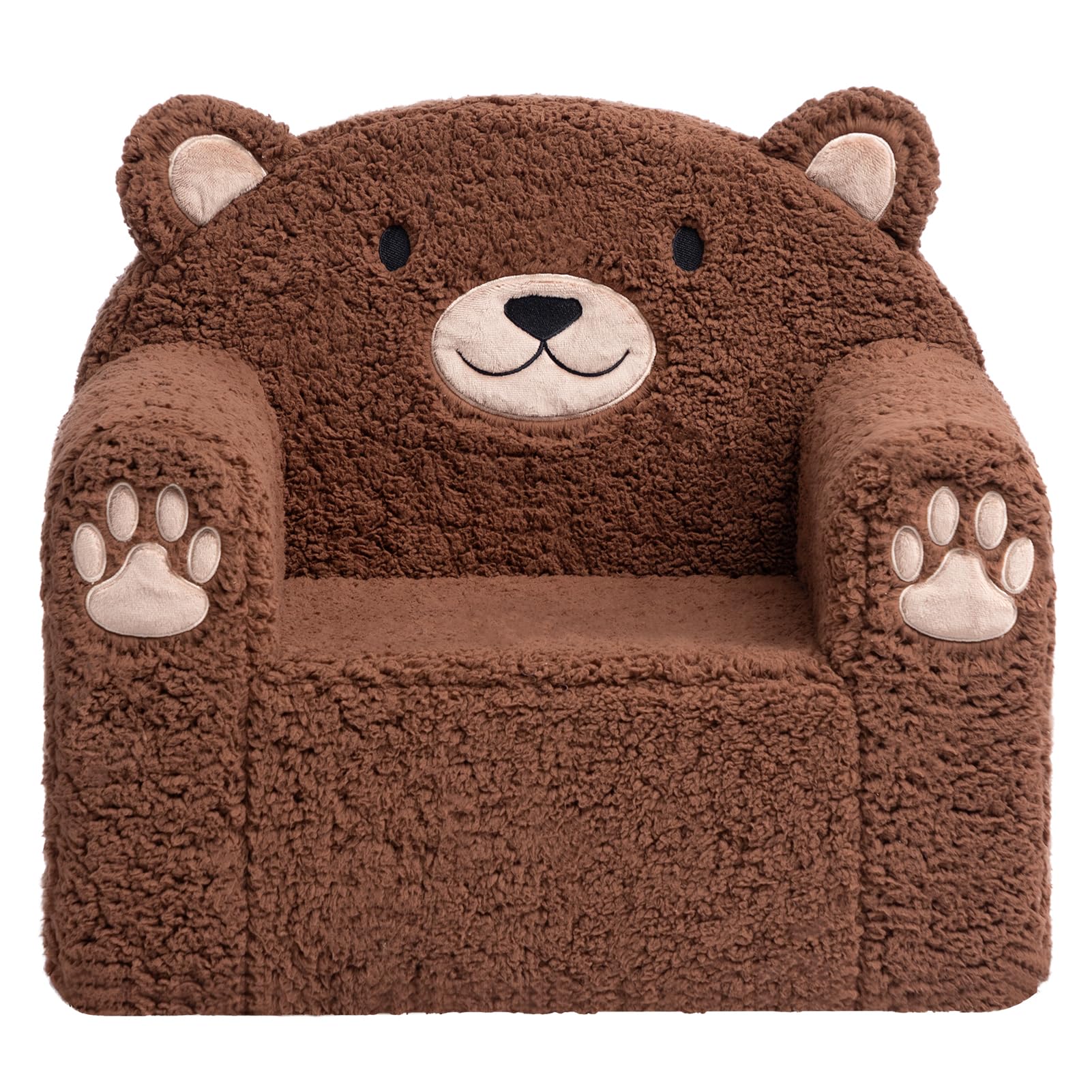BEJOY Kindersofa Ultraweiches Kuschel-Schaumstoff kindersessel, Einzelsitz Sherpa Lesecouch für Jungen und Mädchen, Braunbär