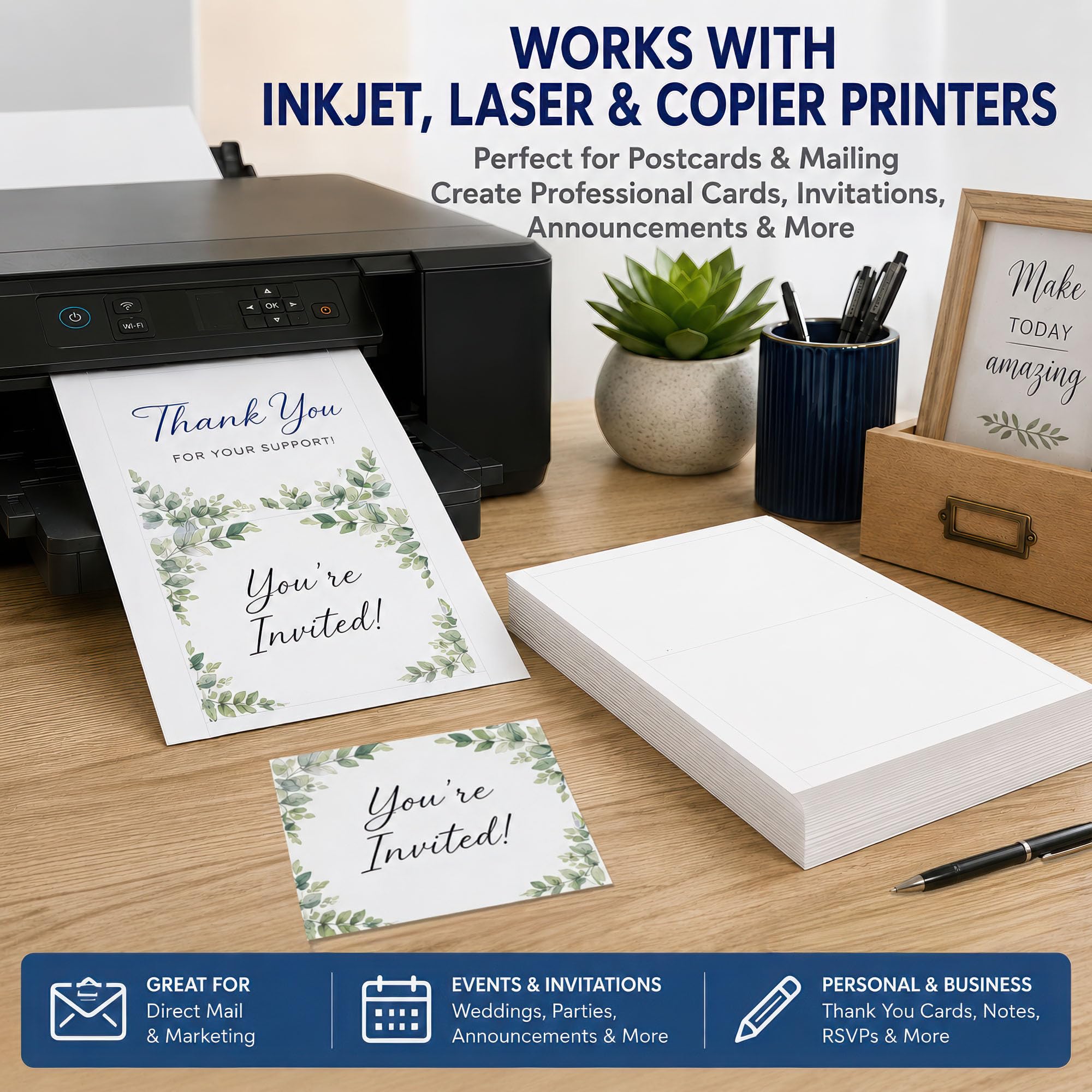 80LB blanco 5 "x 7" tarjetas postales – 25 hojas/50 postales