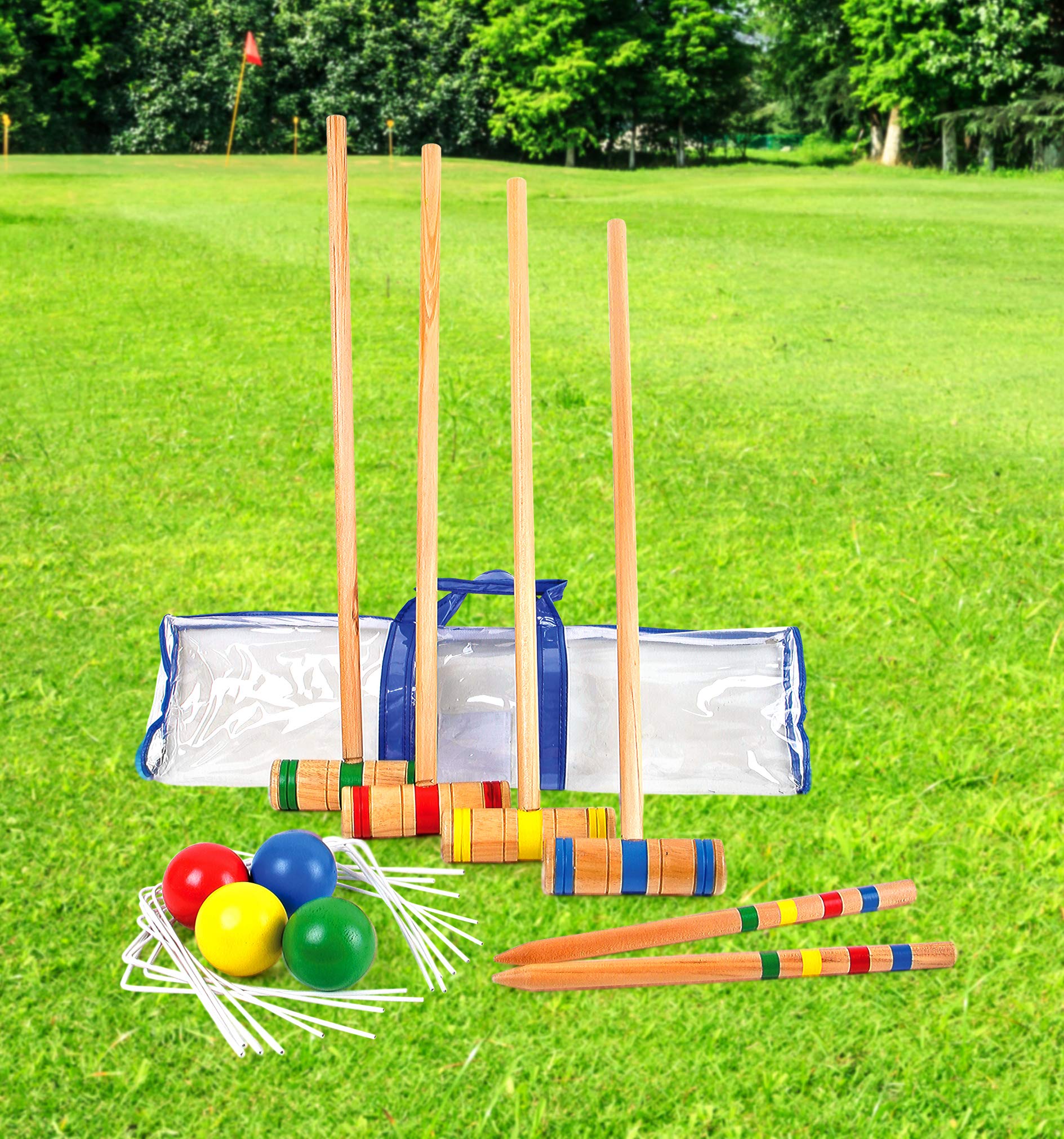 Small Foot 1050 set de croquet en bois, jouet d'extérieur avec accessoires, 19 pièces, à partir de 5 ans