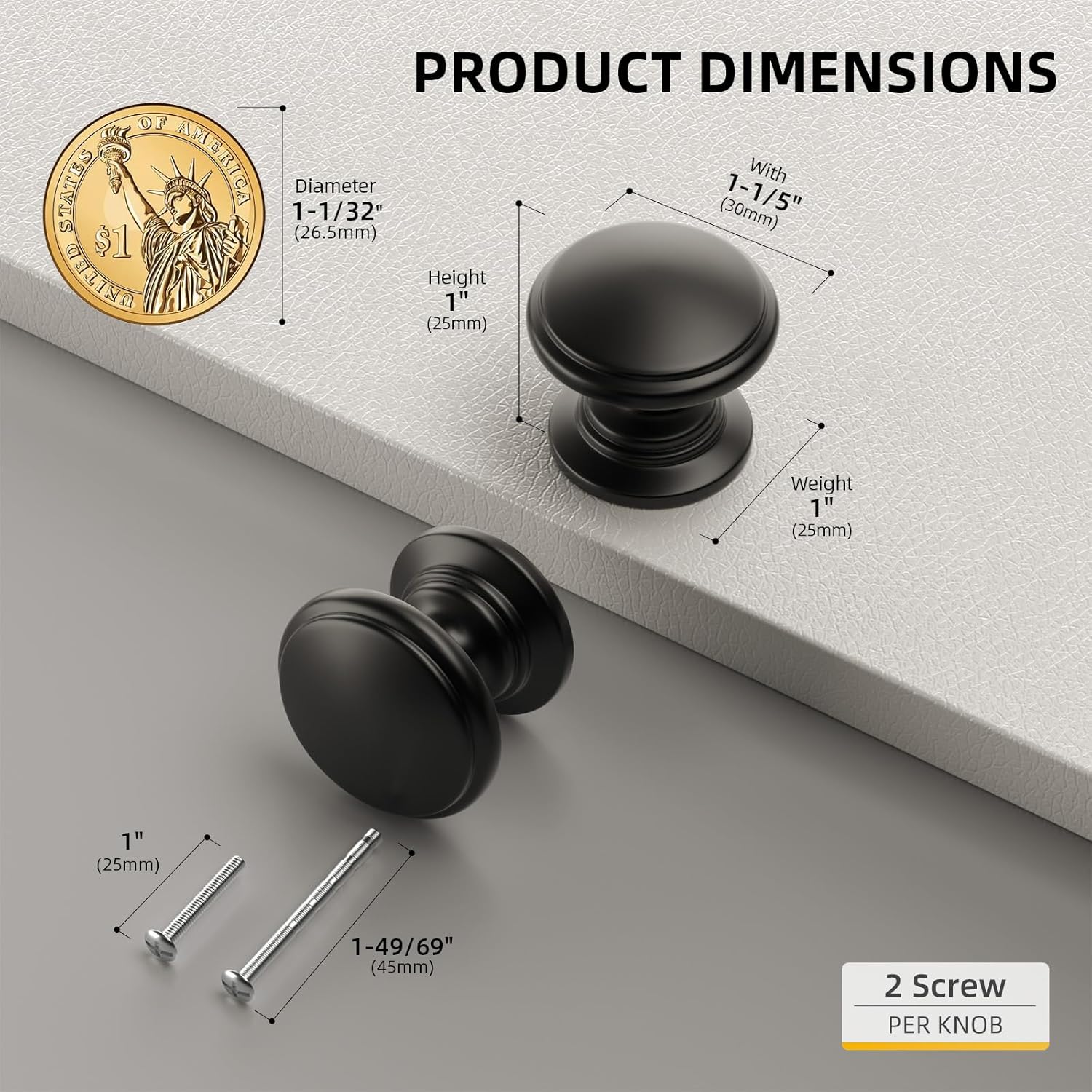 goldenwarm 25 Pack Cabinet Knobs Black Cabinet Knobs Round Black Drawer Pulls Zinc Alloy Hardware for Dresser Drawer 1-1/5 Inch Diameter