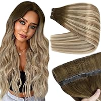 Vista 61 de Full Shine Extensiones de cabello humano de 22 pulgadas para coser, castaño a rubio miel, mezcla de rubio platino, 3.70 oz