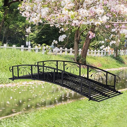 Miniatura 5 de KINTNESS Puente de jardín de 8 pies, puente de metal para camino con barras laterales de seguridad, delicado desplazamiento para patio trasero