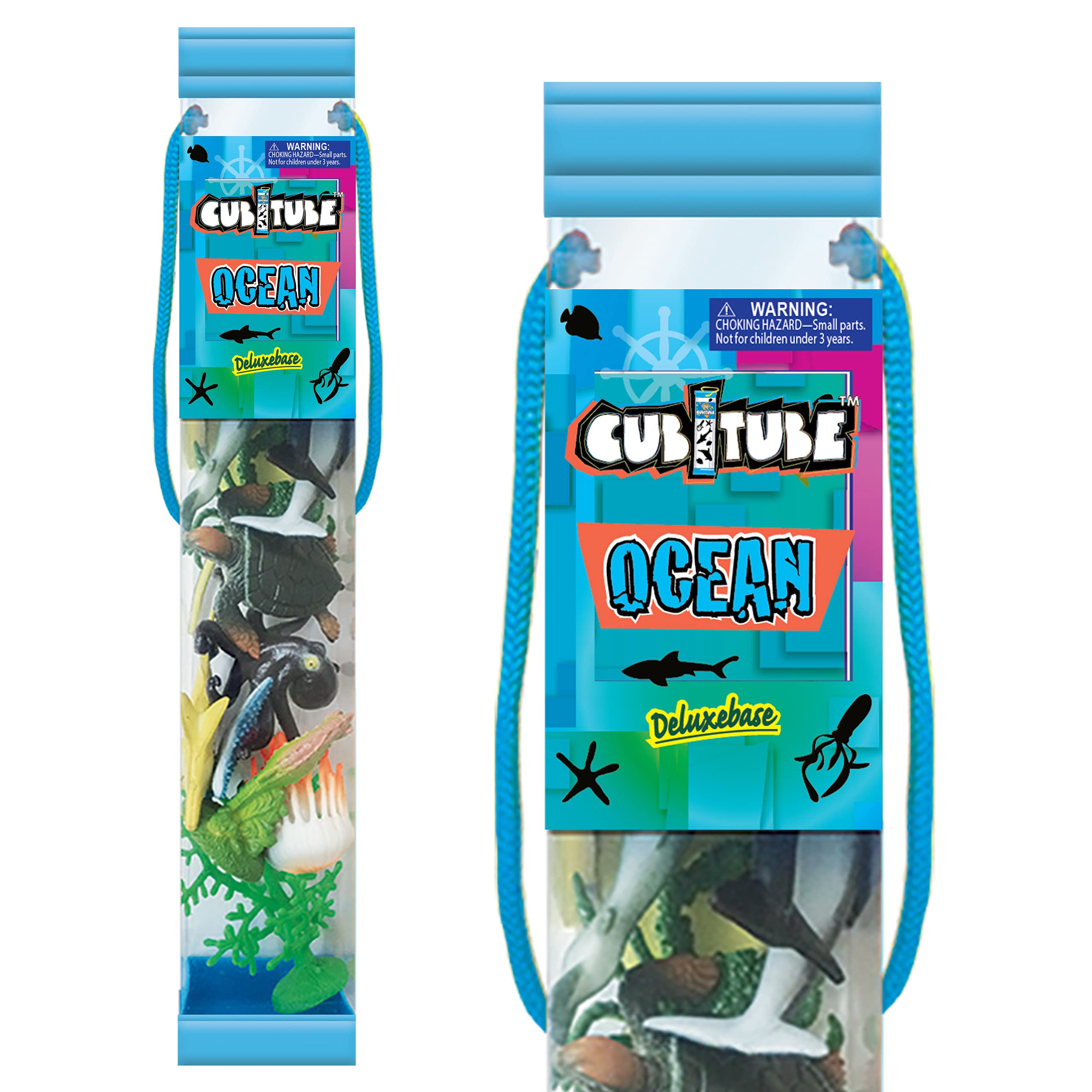 Cubitube Deluxebase - Collection De 11 Figurines Requins Miniatures Avec Tube De Rangement - Jouets Océan Pour Enfants 3+