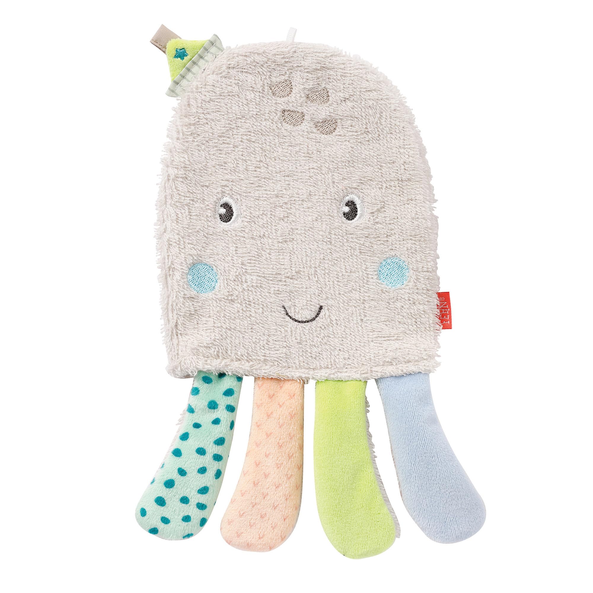 Fehn 054576 Octopus Wash Glove – facecloth with animal motif for happy bathing fun – for babies and children from newborns upwards – Size: 25 cm