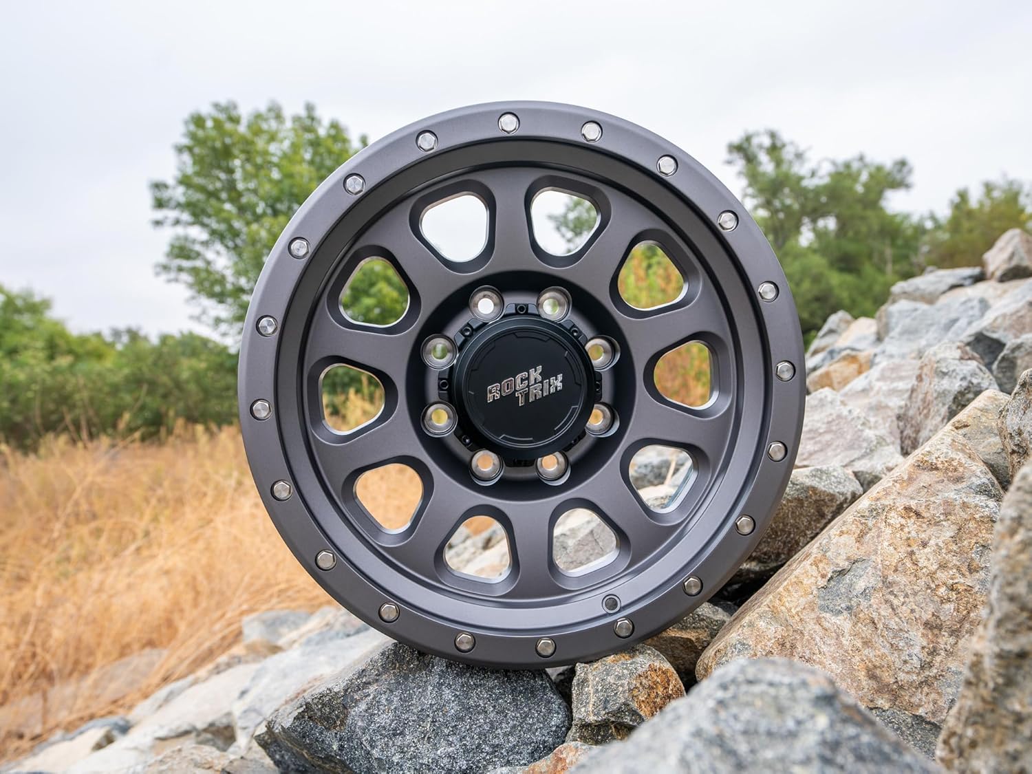 RockTrix RT111 18x9 inch Off-Road Wheels Compatible with 1994-2013 Ram 2500 3500 and For Silverado 2500 HD 3500 HD (1999-2010), 8x165.1 8x6.5 Bolt Pattern -12mm Offset, Gunmetal Rims