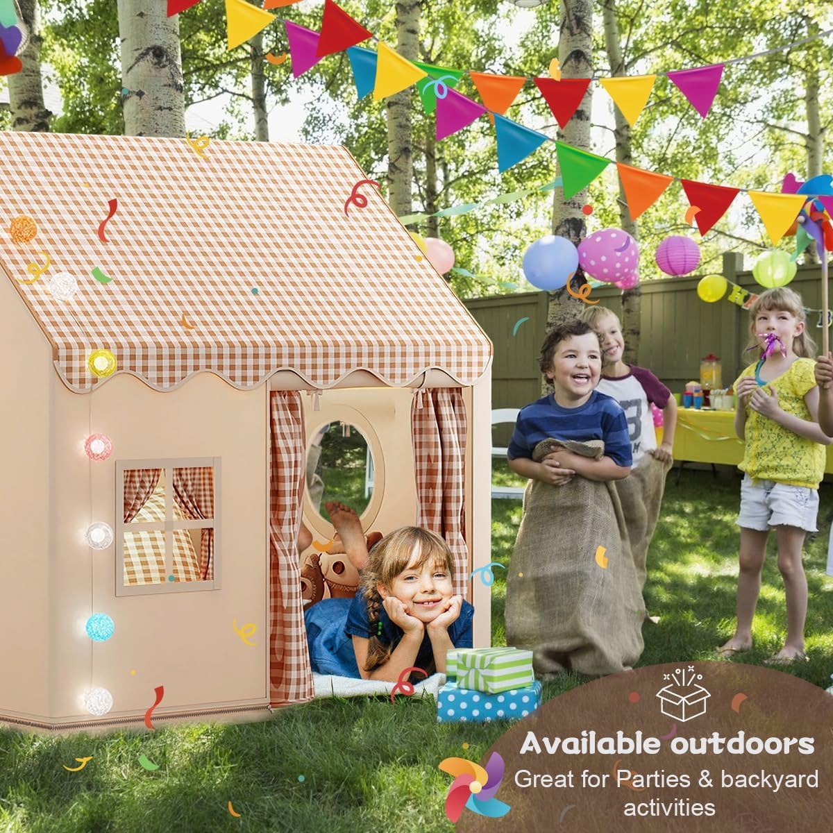 MUHMUH Tente de jeu intérieure pour enfants, avec fenêtre, maison d'enfant, coin câlin, décoration de chambre d'enfant (couleurs neutres)
