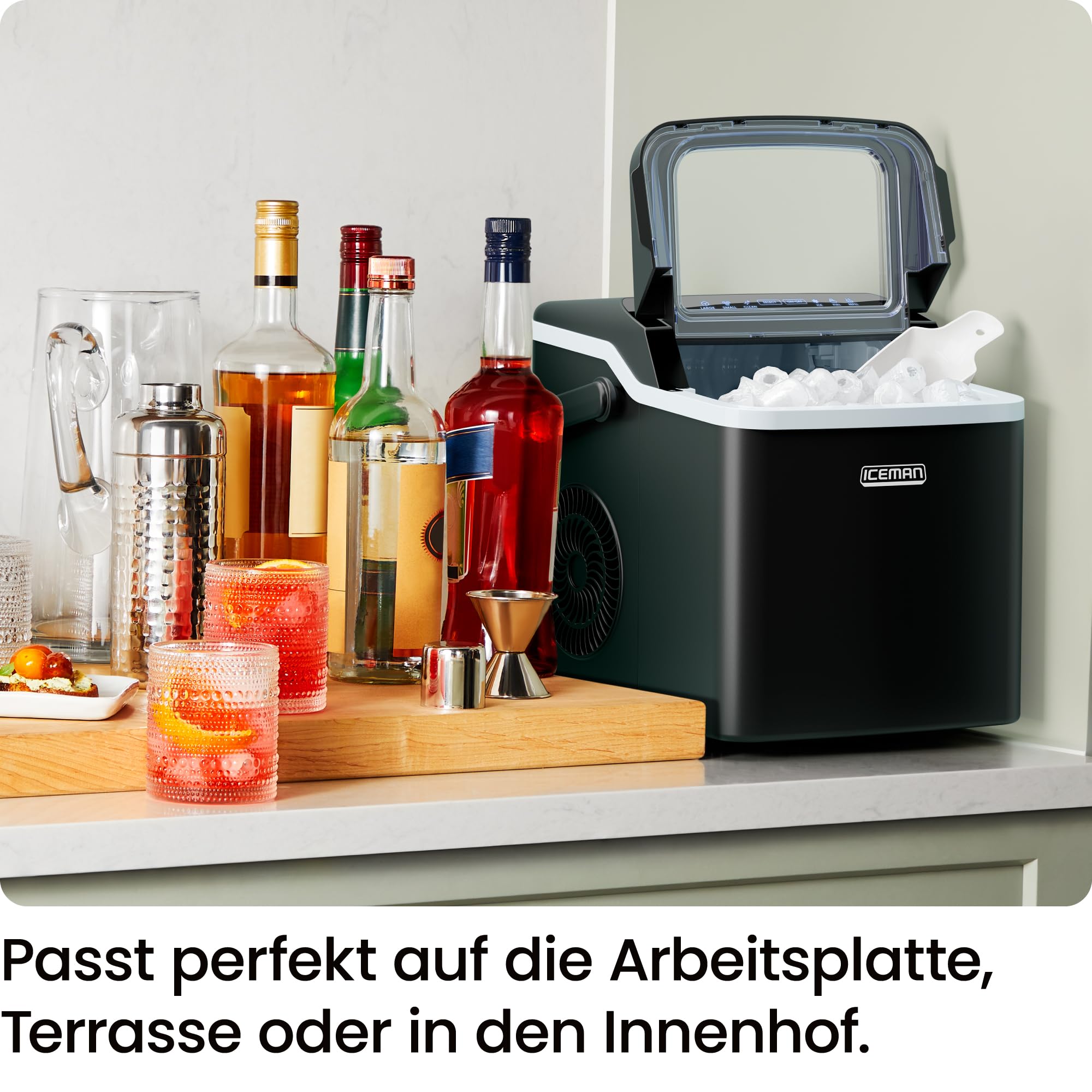 Chefman Iceman - Máquina para hacer cubitos de hielo (10 kg/24 h, 9 dados en 7 min, tamaño dual) | Portátil, autolimpieza, cubos grandes y pequeños, incluye pala de hielo