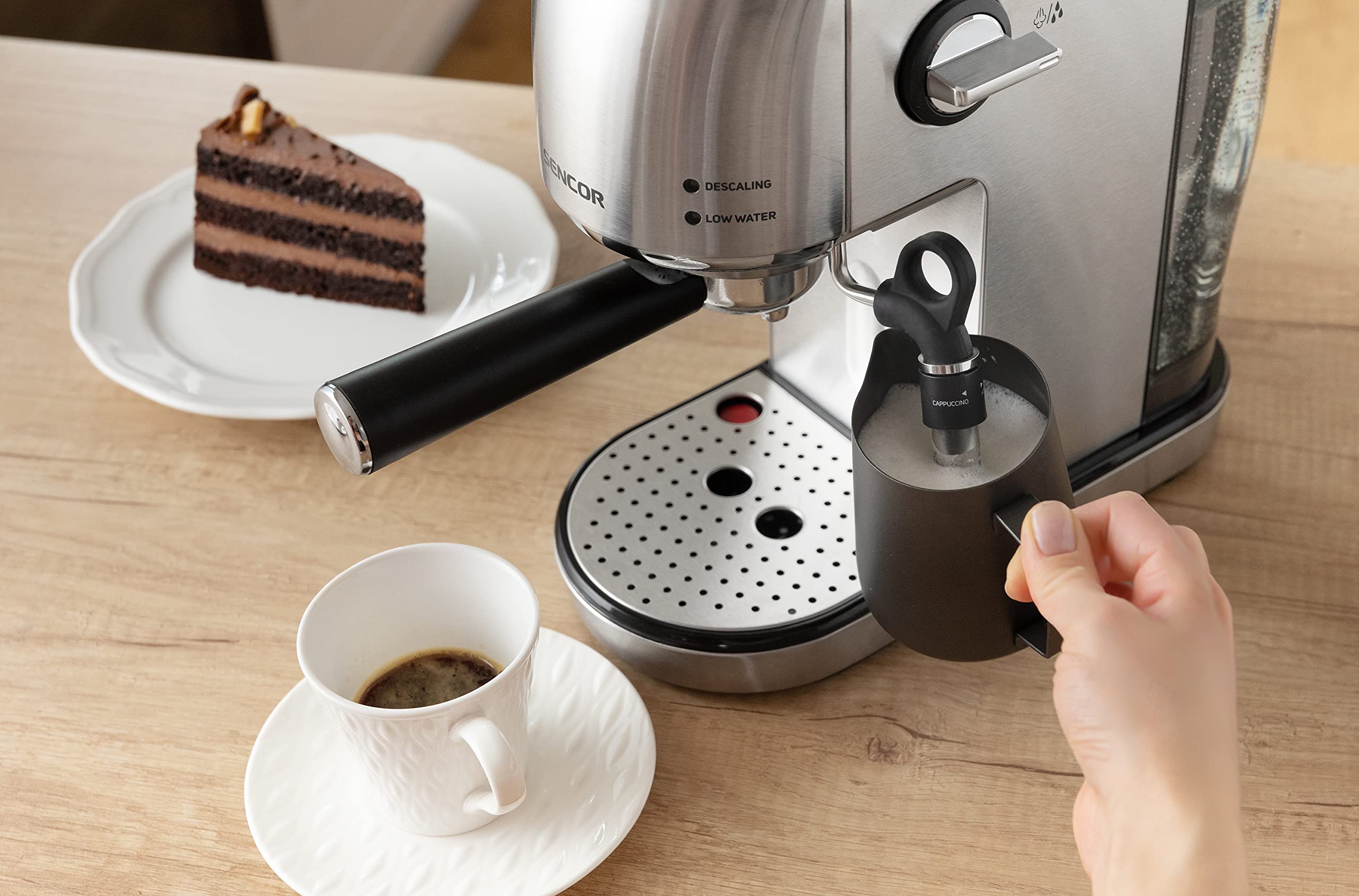 SENCOR Ekspres do espresso, cappuccino i latte, kawa zbożowa, włoska pompa 20 barów i spieniacz do mleka, ekspres do kawy espresso, termoblok, z opatentowaną dyszą parową, Barista Express