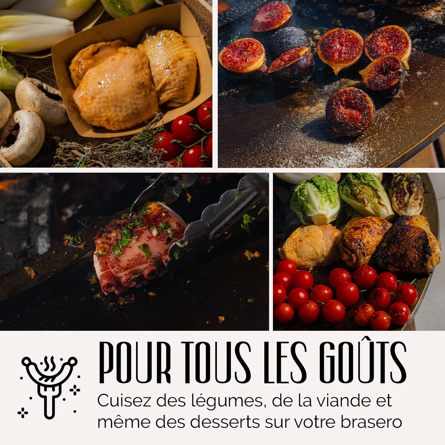 GRILL'CHIC - Pack Privilège Brasero Auvergnat Corten Normal Rond - Simple Cuve - Avec Bâche + Grille + Stop Food Inclus - À Assembler - Fabriqué en France - Ø60 x 78 cm