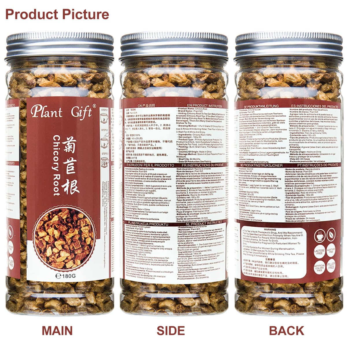 PlantGift Chicory Root Tea 180G/6.34oz 菊苣根 Chicorée Kaffee reichhaltig, Koffein, natürlicher Tee- und Kaffee -Ersatz, Keto, koscher