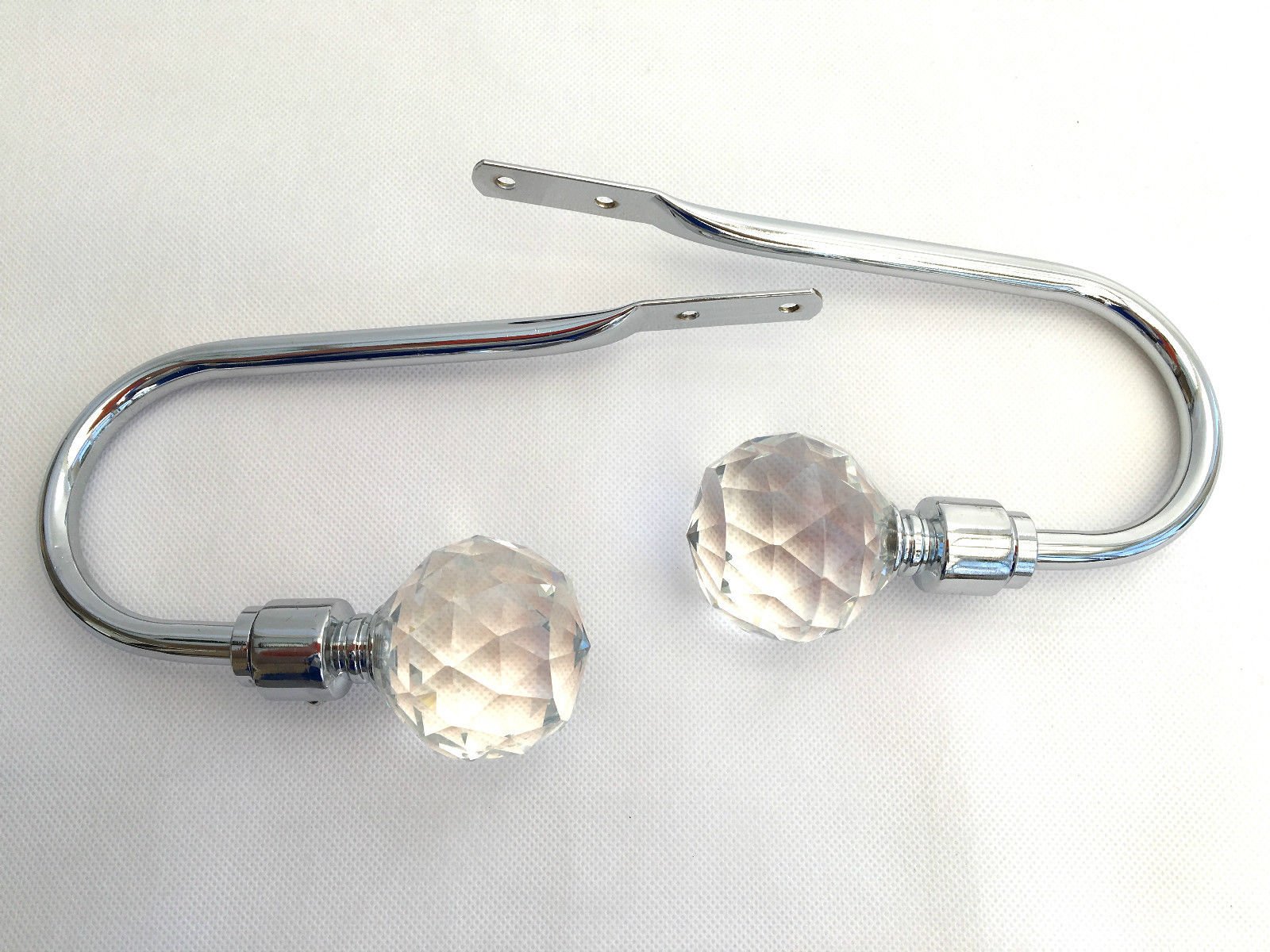 Your Home Online Set Of 2 Polished Chrome Metal Prism Ball Curtain Pole Holdback Tieback New