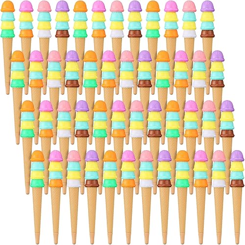 Paquete de 48 bolígrafos de helado de colores surtidos, lindos bolígrafos para niños, con cono de helado, novedosos, bonitos bolígrafos de tinta de
