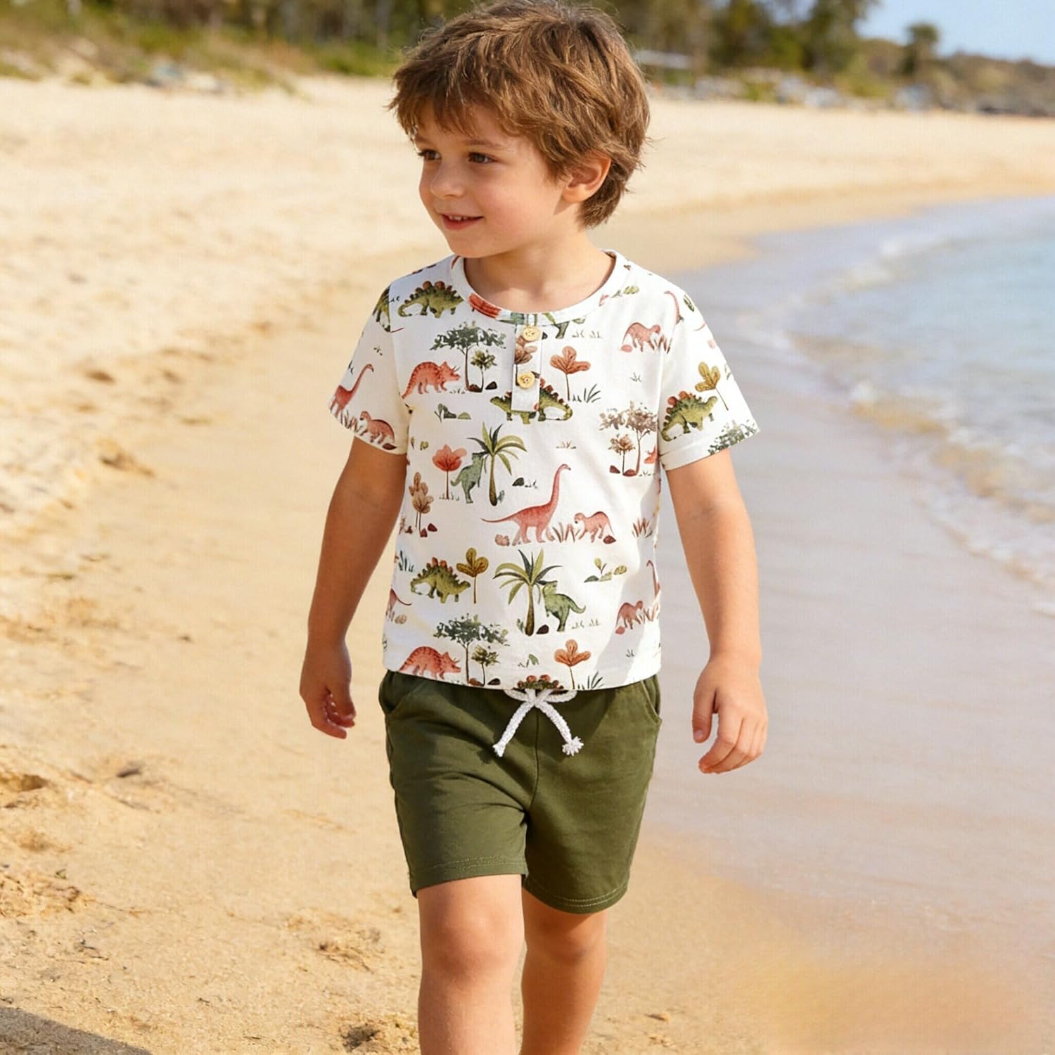 Coco&RARA Toddler Boy Clothes Outfits Kid Summer Hawaiian Print T-Shirt + Elastic Waist Pockets Shorts Clothes Set 2-7T - Image 2