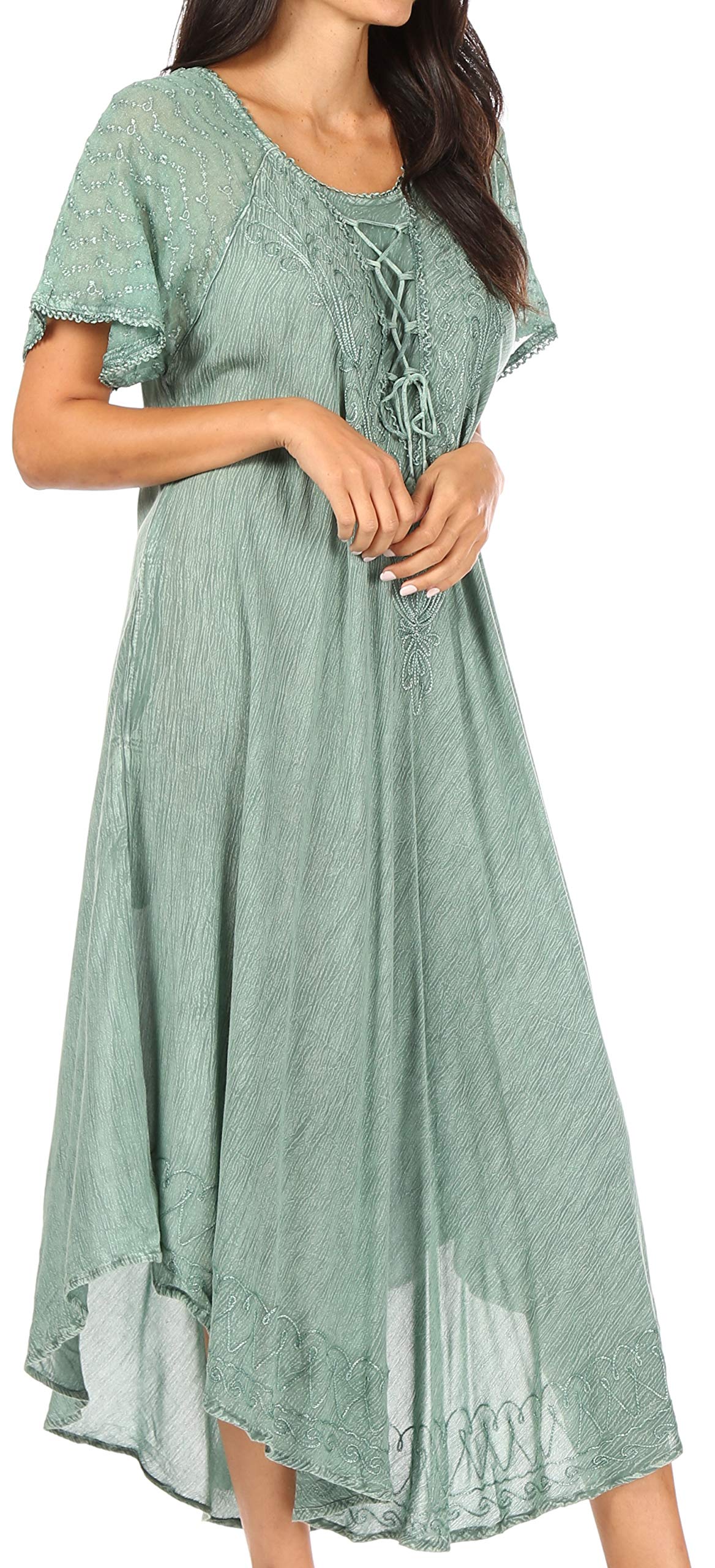 Sakkas Egan Robe Caftan Robe de Plage Longue Brodée avec Mancherons Brodés
