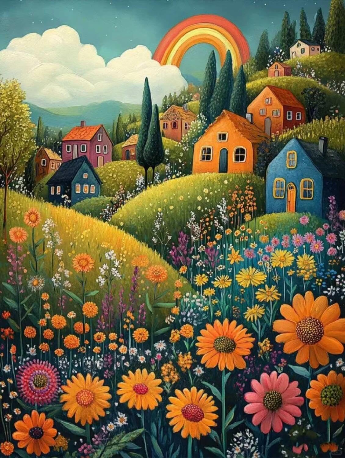 Rqwybcaxn Bead Embroidery Kits Fairy Tale Town 40x50cm