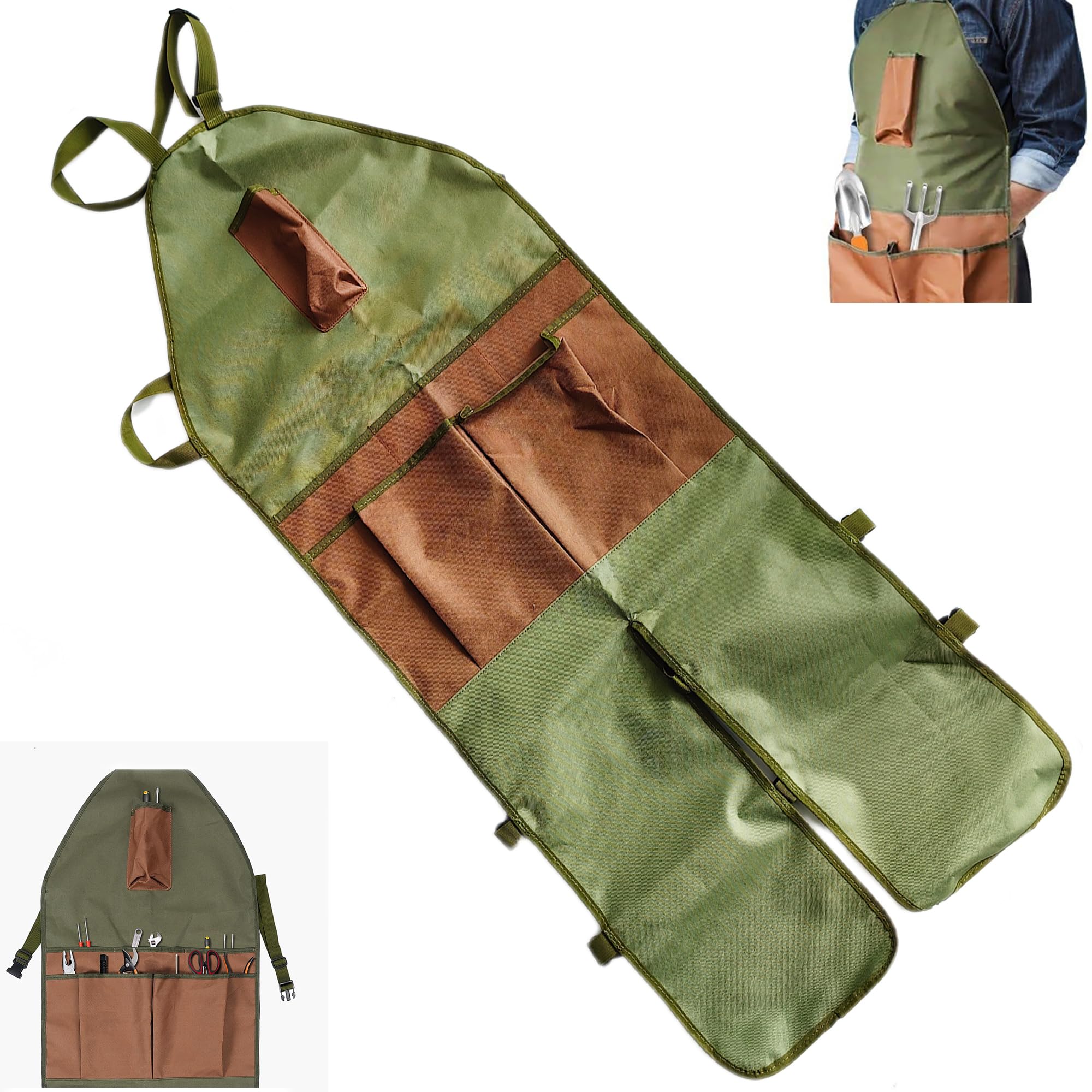 Tablier De Jardinage Jardinier Costume Garden Apron - 1 pièce, Vert, Jardin Protection Tablier, Imperméable Avec Poches, pour Multi Usage Jardinage, Nettoyage et Travail du Bois