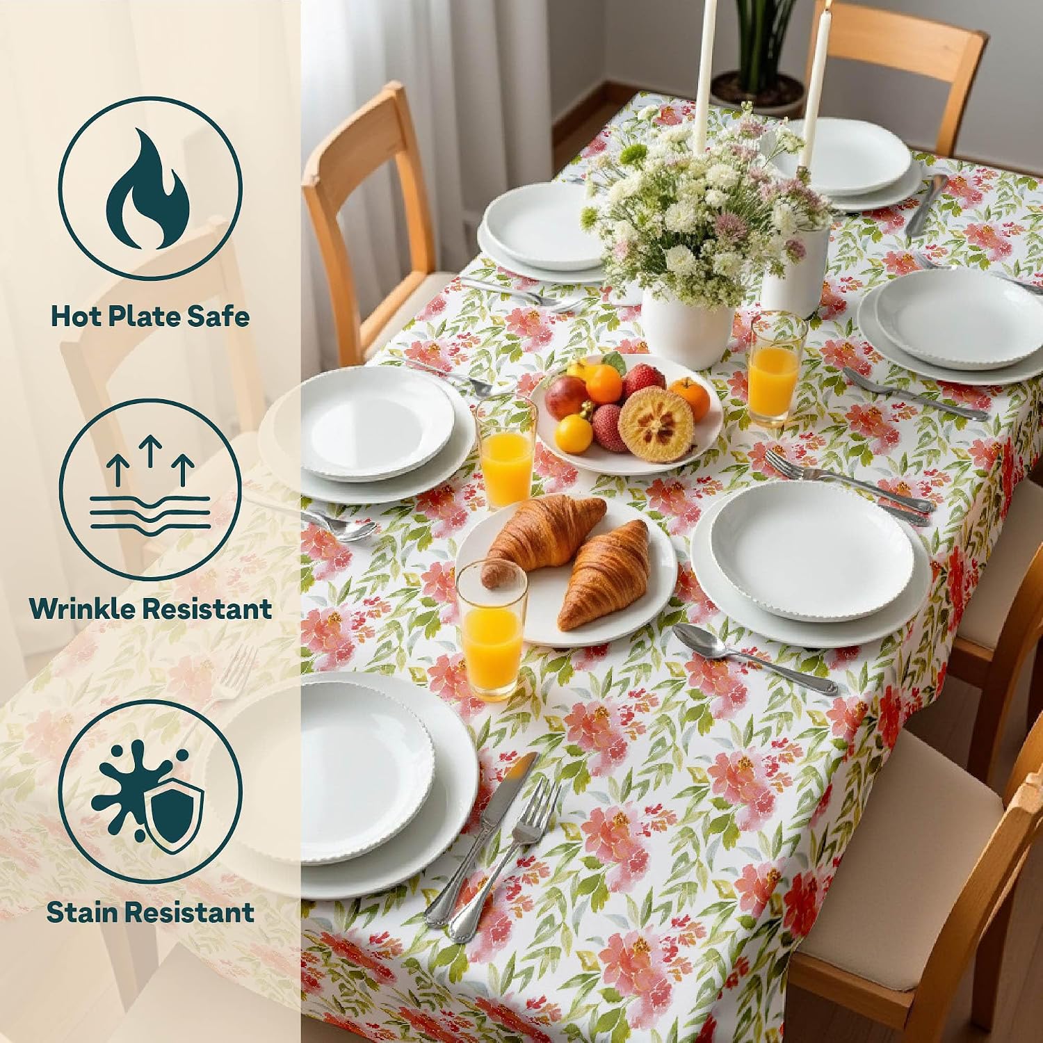 Winslow & Brody Spring Tablecloth | Made in America Linen Table Cloths | Scratch, Stain & Wrinkle Resistant | Floral Tablecloth Kitchen Decor | Delicate Watercolors - 60" x 120" Rectangular