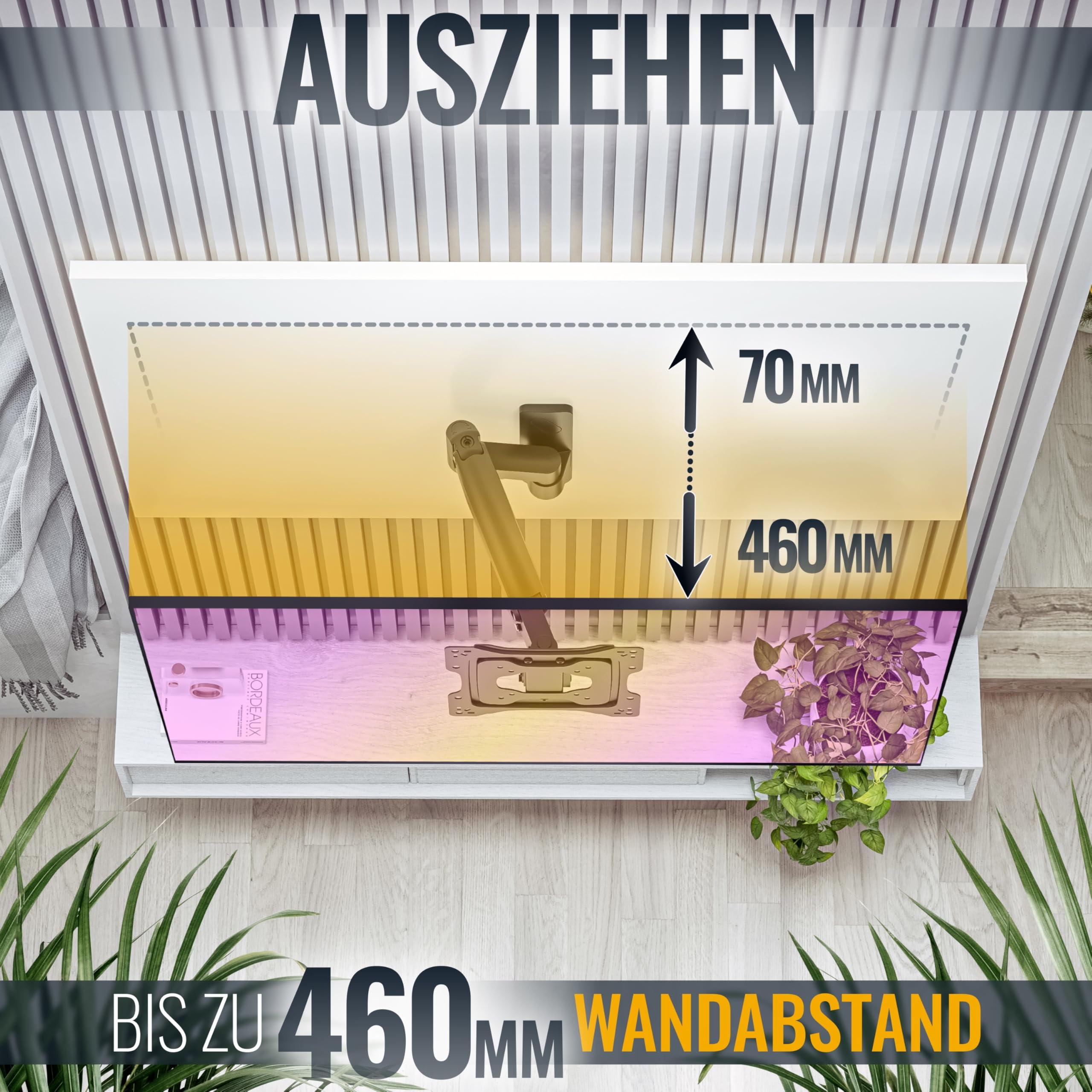 RICOO TV Wandhalterung Fernseher Halterung Gasfeder Schwenkarm für 32-55 Zoll Fernsehhalterung für Wand S4422 Höhenverstellbar Schwenkbar Neigbar Flach Curved Fernseh-Arm bis 23-Kg & VESA 100 & 200