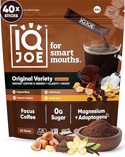 IQJOE - Paquetes de café de hongos (40 porciones) melena de león, Magnesio Magtein, antioxidantes, adaptógenos, paquete variado, café instantáneo