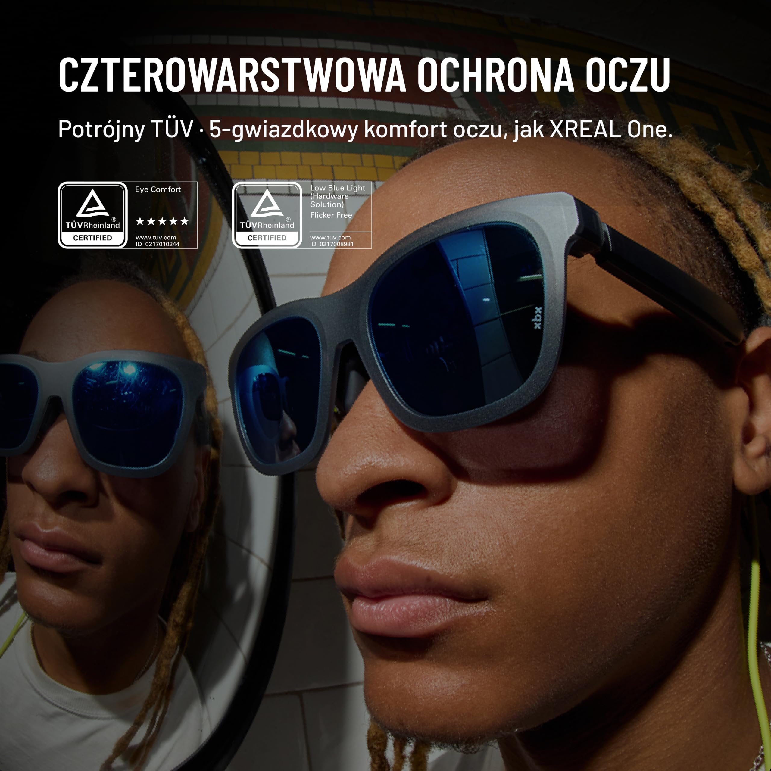 xbx a01+ AR Okulary od XREAL, Ultralekkie 62 g, Przenośny Duży Ekran 147” do Filmów i Gier, Jasny HDR10 o Jasności 1600 nitów, USB-C DP dla iPhone, iPad, Android, Steam Deck, ROG i PC | Ultralekki 62 g, jasny 1600-nitowy HDR10, USB-C DP dla iPhone'a, iPad